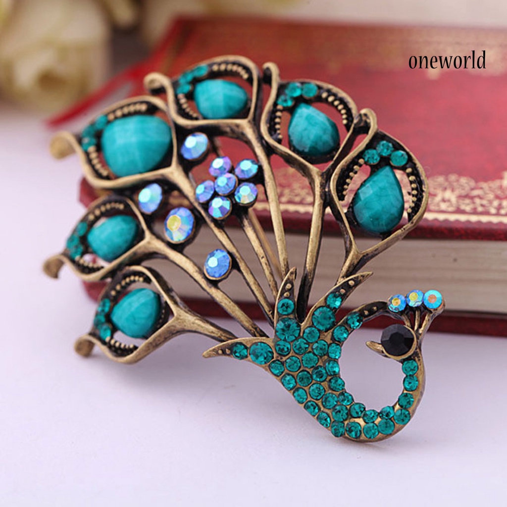 OW@ Brooch Rhinestone Decor Peacock Shaped Alloy Women Fashion Brooch Buckle for Scarf