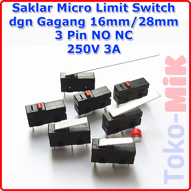 MICRO LIMIT SWITCH DENGAN GAGANG 250V 3A NO / NC SPDT 3 PIN