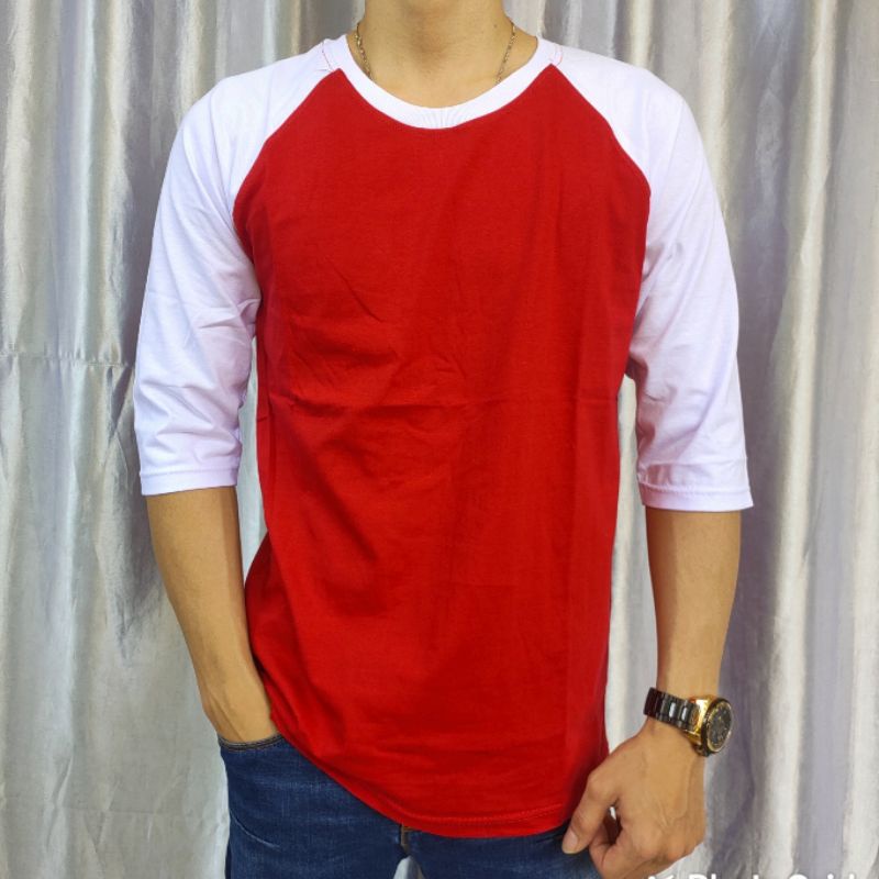 kaos polos reglan unisex MERAH PUTIH lengan 3/4 uk M L XL XXL 20 22 S