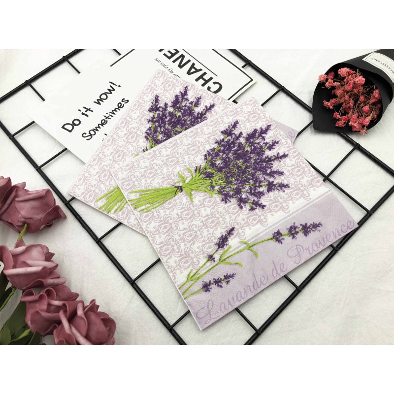 20pcs / Set Tisu Kertas Motif Print Lavende Warna Ungu Untuk Hotel / Cafe / Pesta Pernikahan