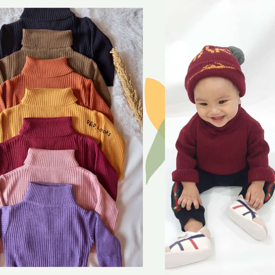 sweater rajut anak unisex kerah tinggi/turtleneck rajut anak anak laki laki dan perempuan 2-8thn/baju hangat anak