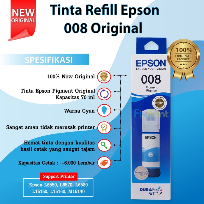 Tinta Epson Original 008 Printer L6460 L6490 L15180 L15150 L15160