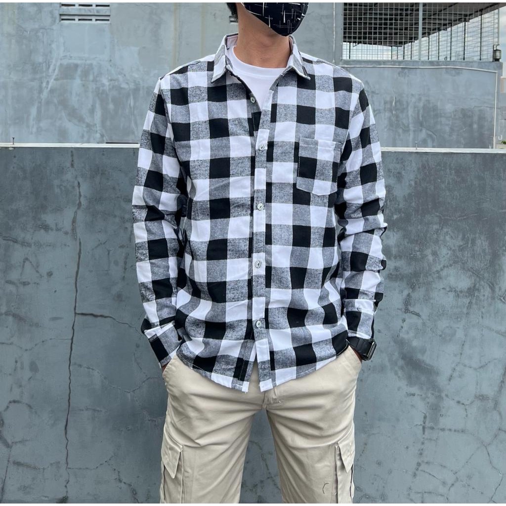 Amspro Kemeja pria kemeja Flanel pria kemeja kasual pria fashion pria