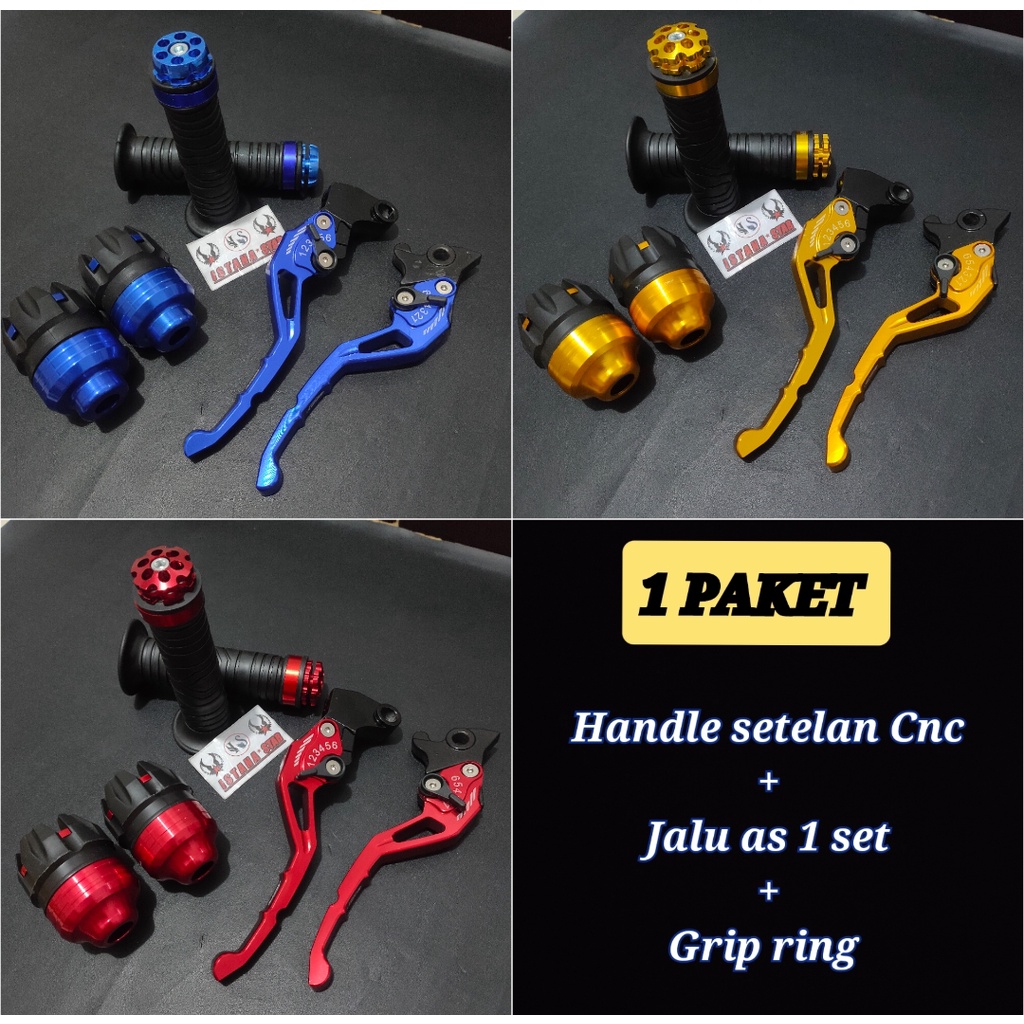 1 PAKET Handle Rem setelan &amp; Kopling /Jalu as/Grip ring/Motor Vixion - R15 V3 - Rk King EMAS/MERAH/BIRU