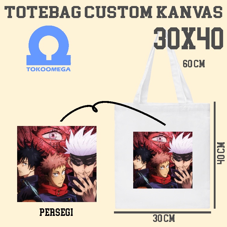 tokoomega Totebag Custom Kanvas Putih Premium 30x40