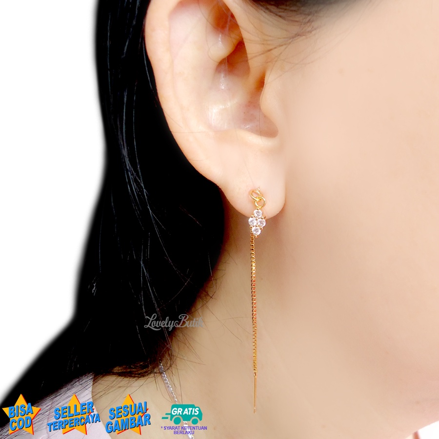 Lovelybutik Anting Serut Xuping J4ne Anting-Anting Panjang Rumbai Rantai Permata Garis Telinga Wanita