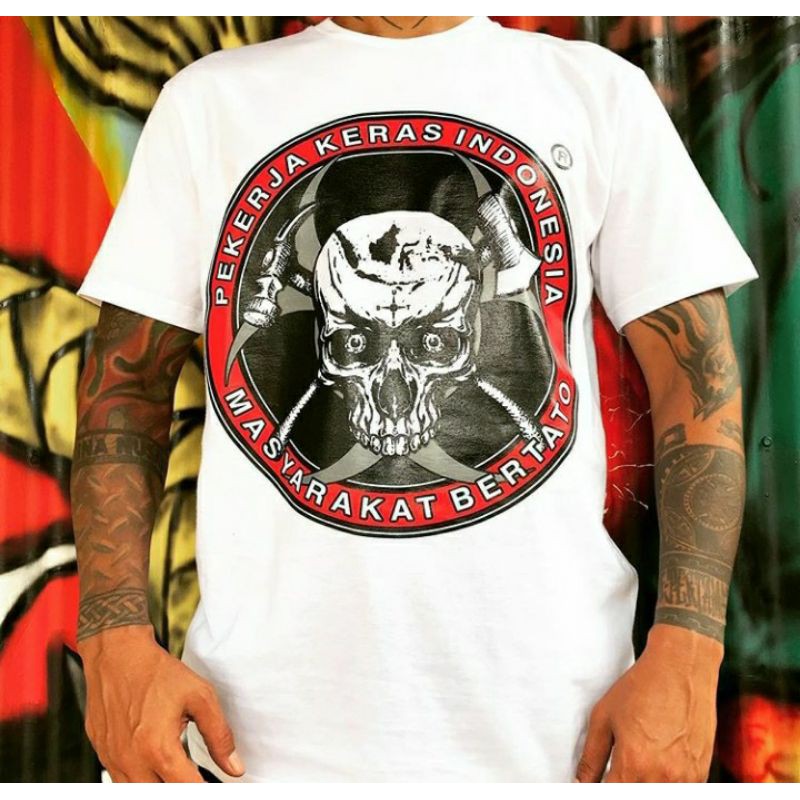 kaos masberto pekerja keras white. original. kaos isc. kaos tattoo. kaos tato. mesin tato.tinta tato