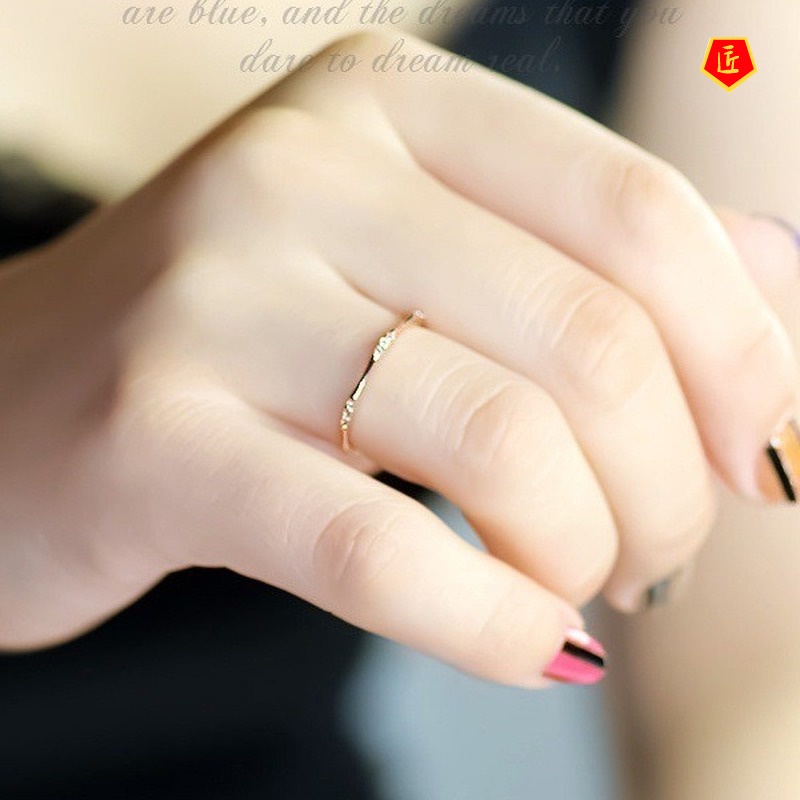 [Ready Stock]14K Gold Exquisite Inlaid Rhinestone Ring Simple All-Match