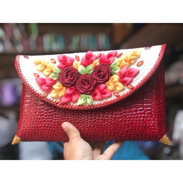 cluth bag croco clutch pandan pesta wanita full bunga termurah