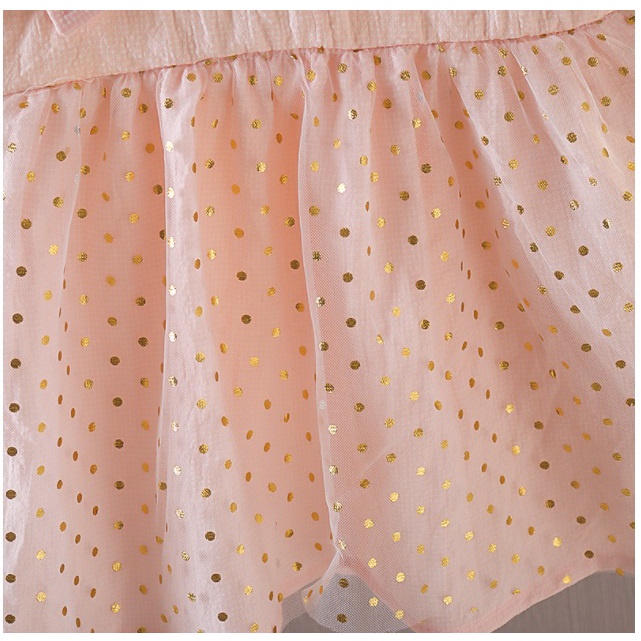 Dress tutu dress lengan panjang anak perempuan 2 KANCING ROK POLKADOT EMAS