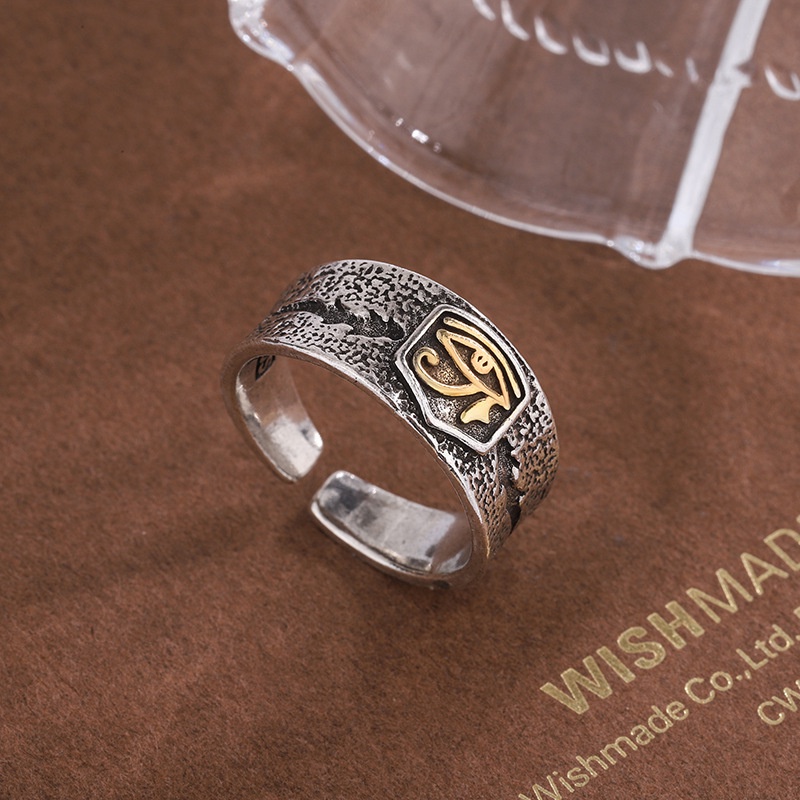 Cincin Model Terbuka Adjustable Desain Mata Horus Gaya Vintage Untuk Pria