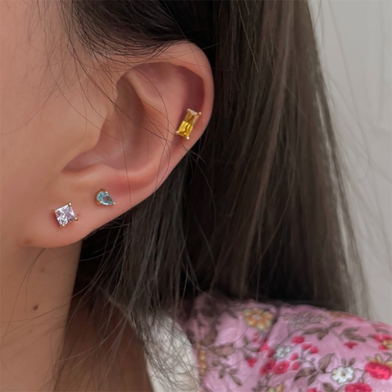 5pcs Anting Tusuk Desain Geometri Hias Zircon Warna Warni Gaya Korea / Simple Untuk Wanita