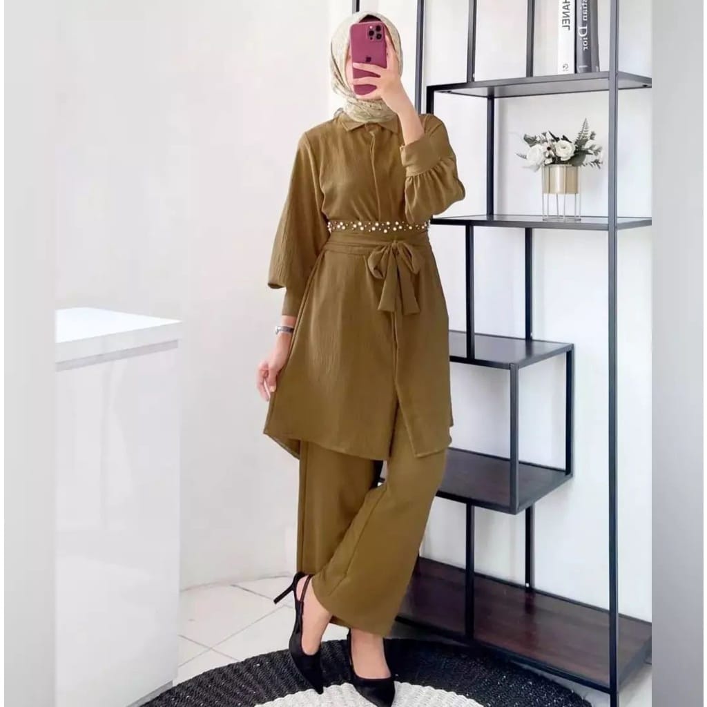 Rhesa Set Baju Wanita Setelan Tunik Dan Celana/Setelan Wanita Terbaru Bahan Crinkle One Set Jumbo