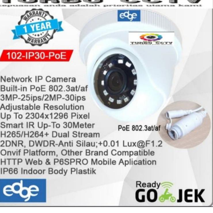 Hot Arrival IP CAMERA EDGE 3MP INDOOR / IP30 / EG 102 / 3 MEGAPIXEL / ONVIF