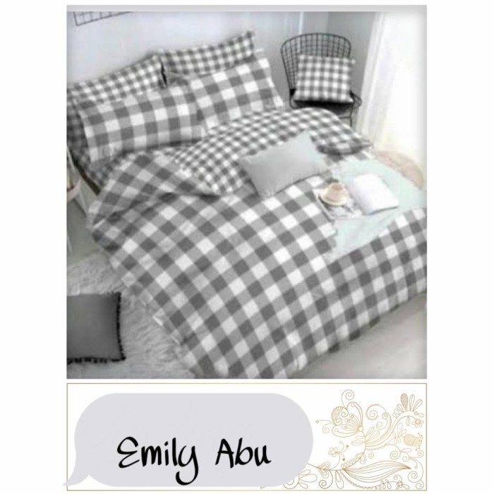 Sprei Motif Kotak-kotak Ukuran No1 180x200 / Seprai Kotak - emily abu, 120x200