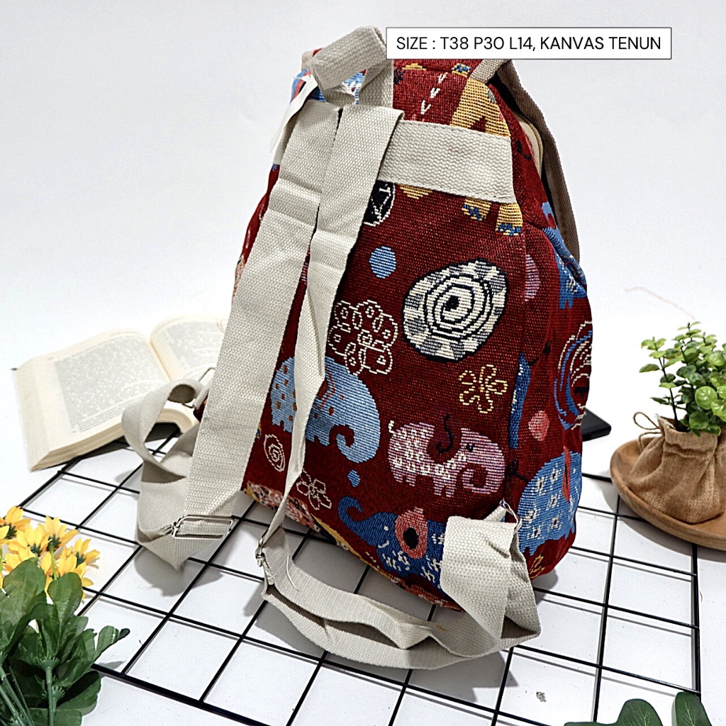 Tas ransel kanvas tenun motif ransel punggung bisa cod gratis ongkir semarang jawa tengah murah