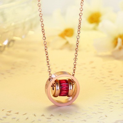 Perhiasan Korea Kalung Fashion Titanium Drum 3 Warna Merah Hitam Pink Rose Gold - BN274