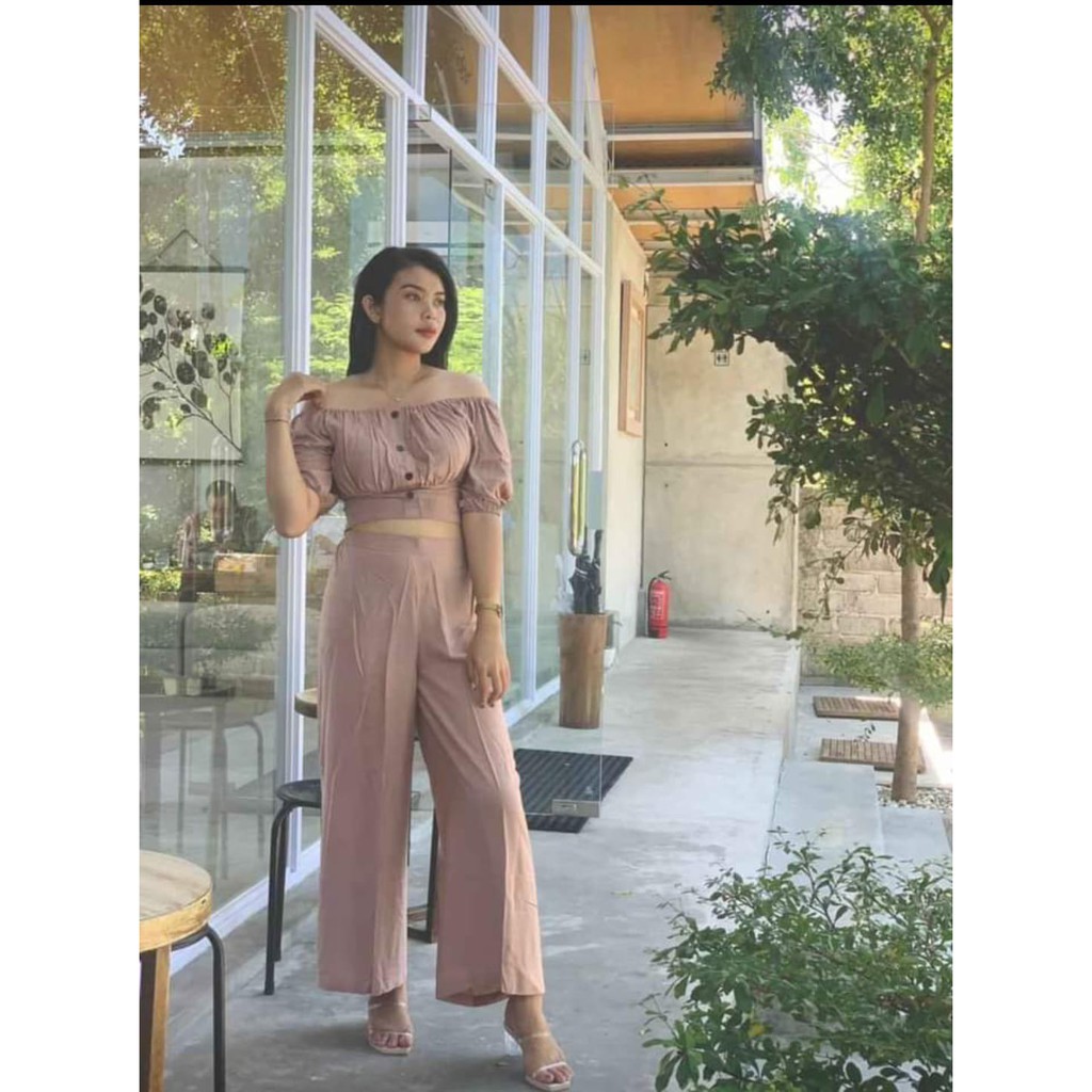 Baju Setelan wanita Kekinian Crop Sabrina / One Set Crop Wanita Kancing  Rayon Bali