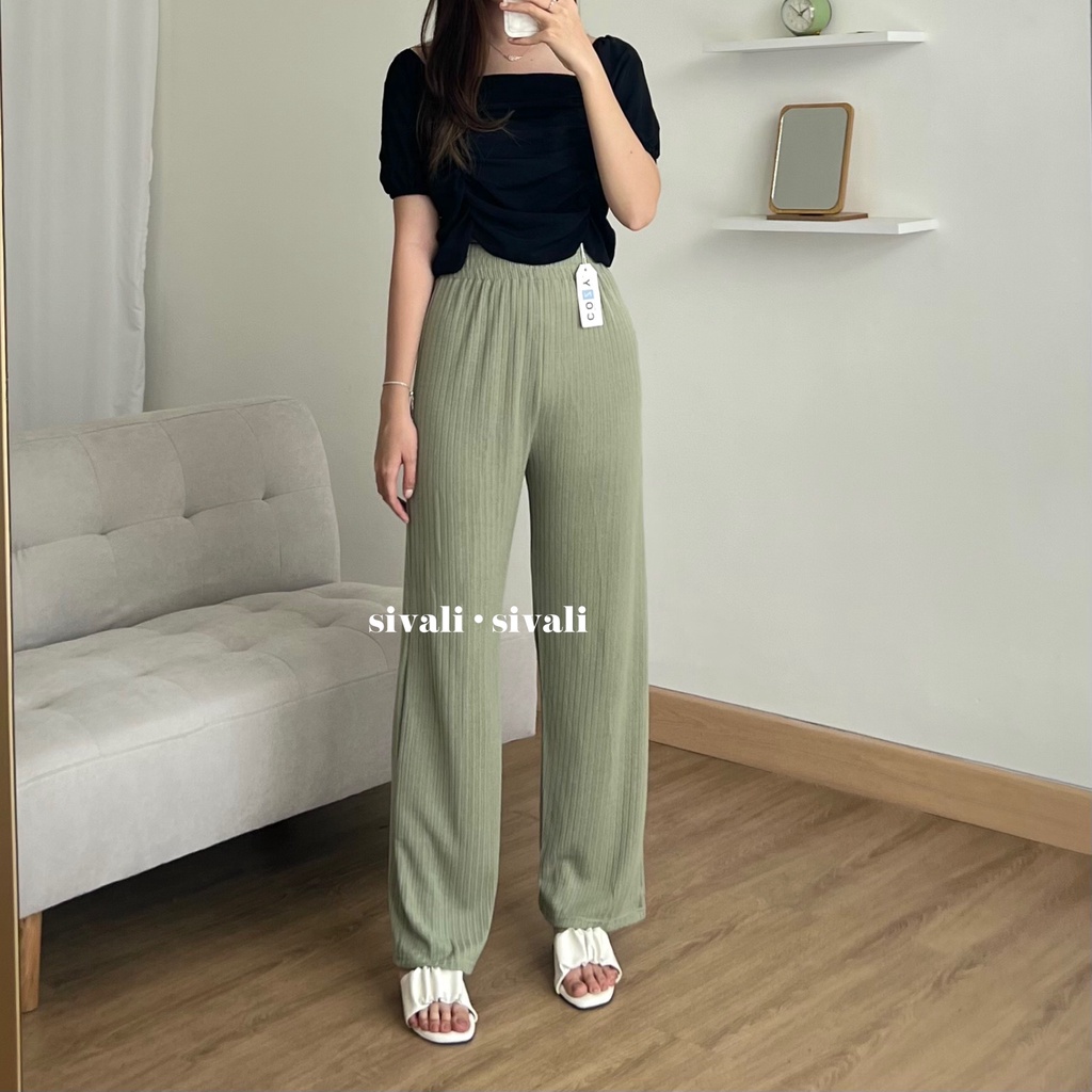 SIVALI Misoo Pants 785 | Celana Kulot Knit Wanita Tebal - Celana Kulot Highwaist - Cullote Knit Pants