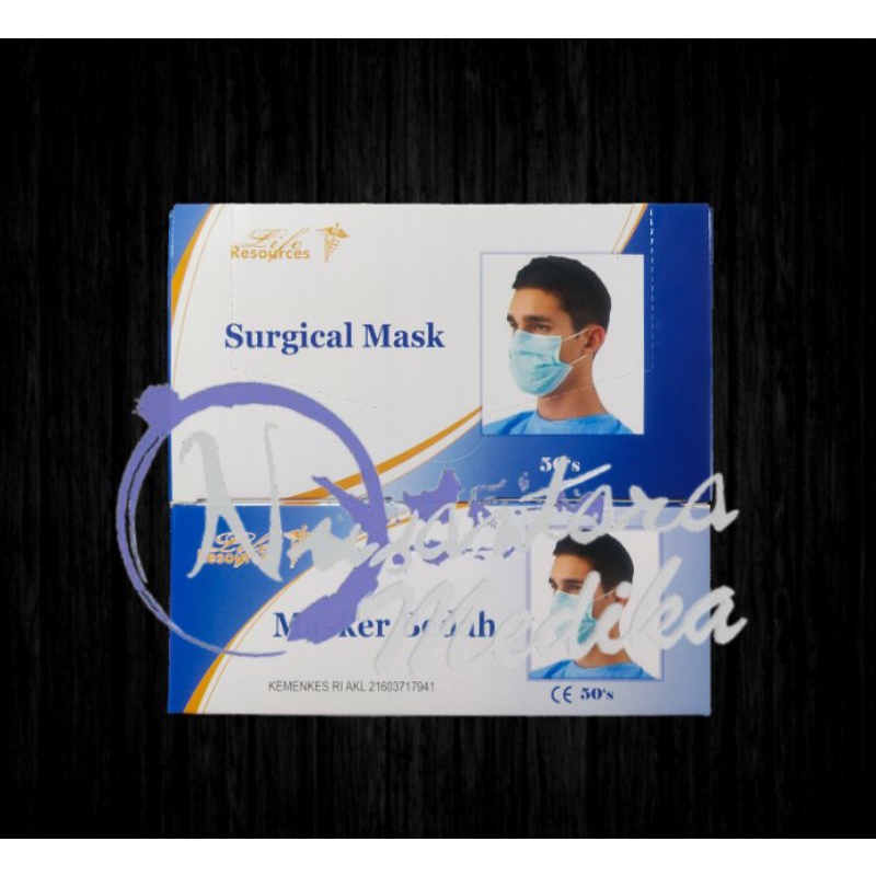 Masker Medis Bedah Karet Original Liferesources / Surgical Mask 50 Pcs