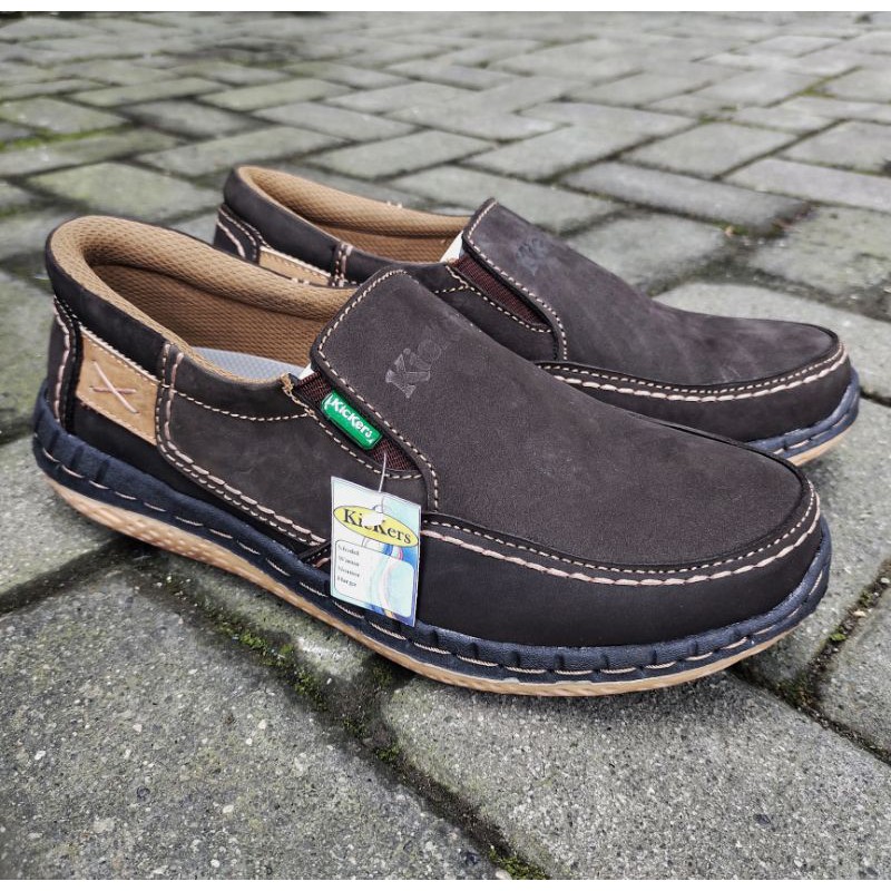 Kickers Sepatu Casual Kasual Pria Bahan Kulit Asli Full 100% Model Slip On Harga Murah Kode KC544