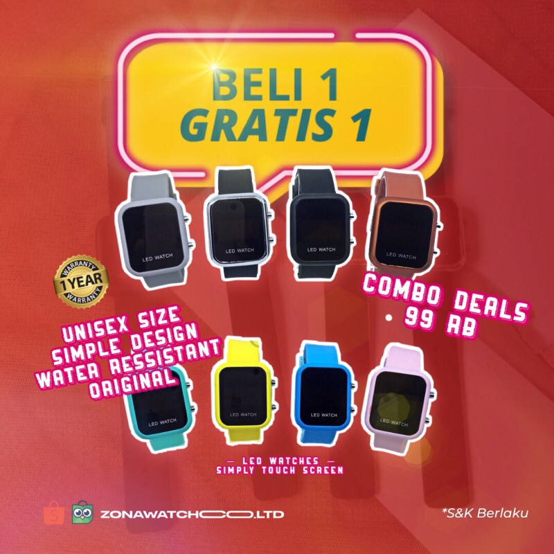 PROMO FEBRUARI BELI 1 GRATIS 1 LED WATCH SILICONE STRAP TOUCH SCREEN MIRIP APPLE WATCH