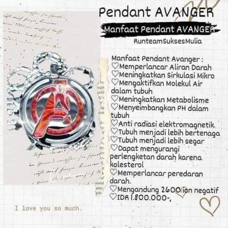 Pendant Marvel/Pendant Avenger/Pendant Anti Radiasi Elektromagnetik Original MCI/Kalung kesehatan