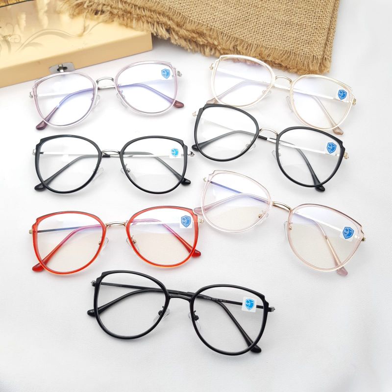 kacamata oval plastik dengan batang frame besi super nyaman pria wanita