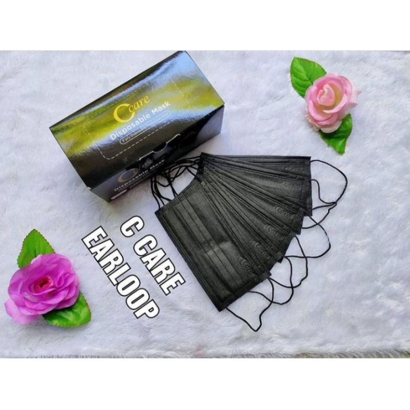 MASKER EARLOOP C CARE WARNA HITAM 1BOX ISI 50PCS