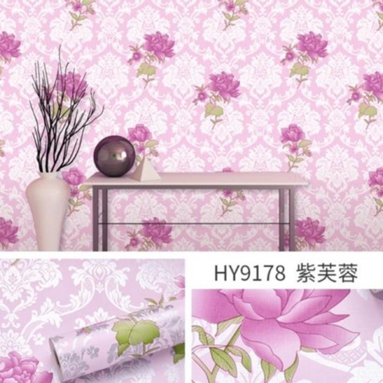 Wallpaper Sticker Motif BATIK PINK BUNGA UNGU