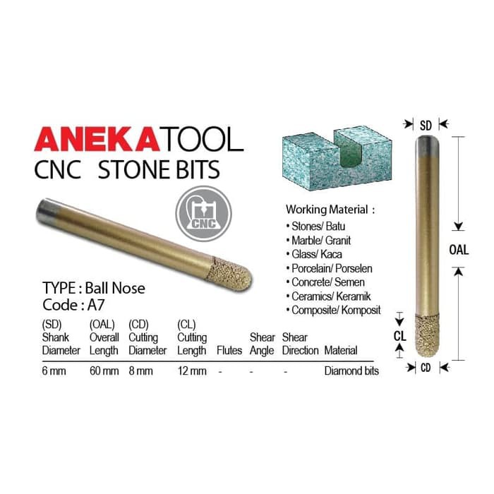 AnekaTool Diamond Ballnose Bits Grafir