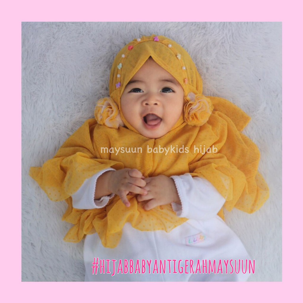 Jilbab Anak Maysuun Putih Polos Pompom Jilbab Bayi Hijab Anak Anti