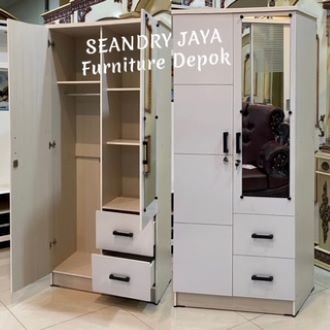 LEMARI PAKAIAN MINIMALIS PUTIH 2P/LEMARI PAJANG/PROMO MURAH/SEANDRY JAYA FURNITURE DEPOK/KELAPA DUA/