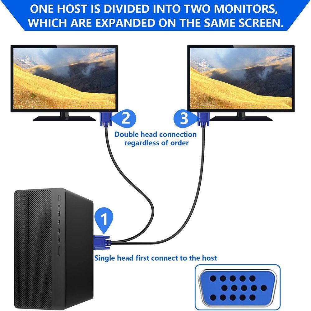 Preva Kabel VGA Splitter Laptop HDTV 1080P 1kabel Video Male to 2 Male
