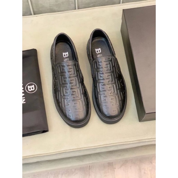 sepatu pria sneaker slip on balma1n men shoes cowok slide kulit asli hitam mirror P1SHOES vip