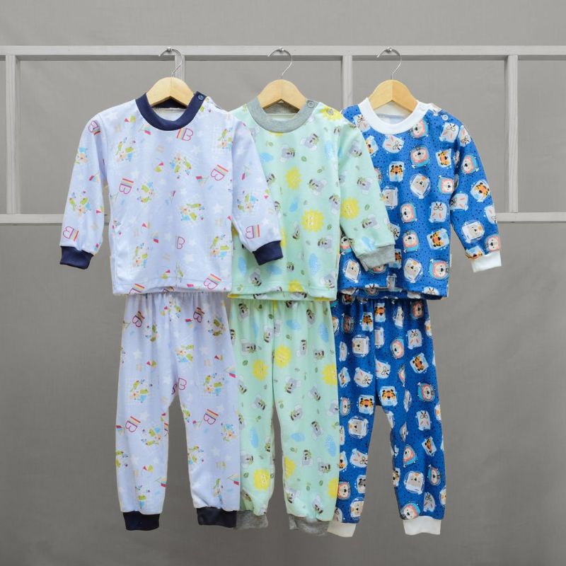 SETELAN BAJU BAYI BALITA BABY KERMIT BAJU PANJANG KANCING PUNDAK + CELANA PANJANG UKURAN SML UMUR 1-