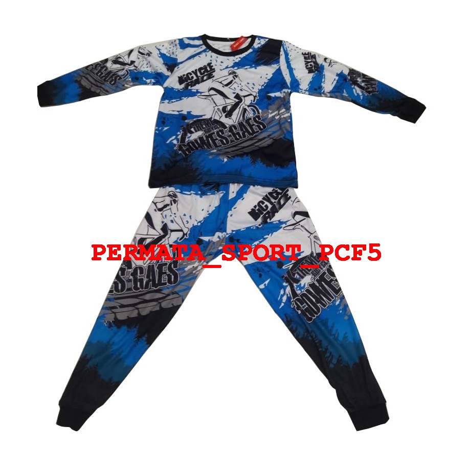 Jersey Sepeda Anak_Motif Gowes Biru Hitam Putih
