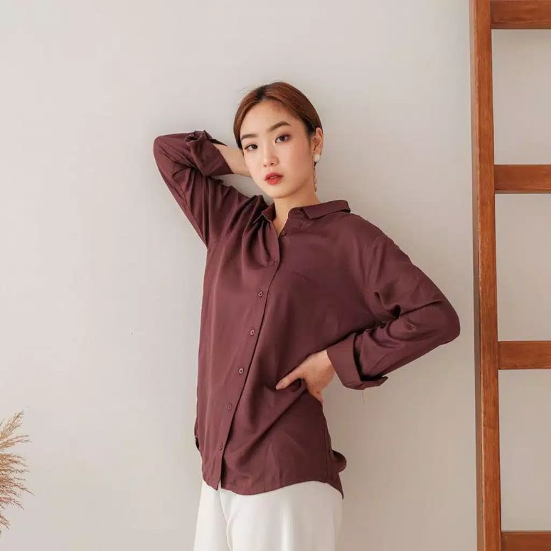 KEMEJA WANITA / KEMEJA AUREL BASIC SHIRT / KEMEJA POLOS WANITA BASIC LENGAN PANJANG / MAUDY SHIRT // KEMEJA POLOS