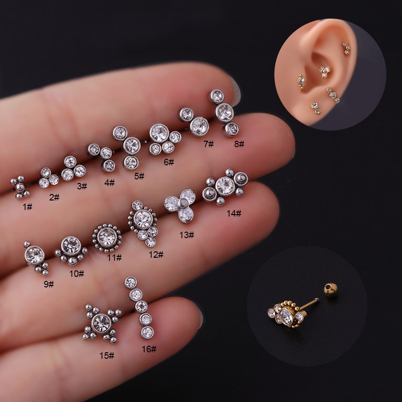 1 Pc Anting Stud Tindik Tulang Rawan Bentuk Geometris Bahan Stainless Steel Dengan Zircon