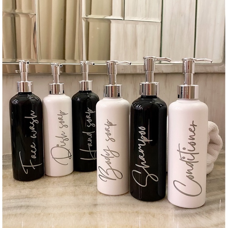 botol 250ml HITAM/PUTIH glossy font SILVER EDITION pump luxury . aesthetic bottle minimalist refill organizer tempat sabun cair isi ulang estetik