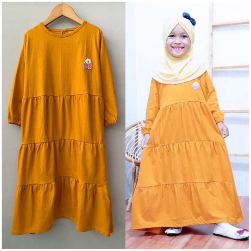gamis anak polos harian warna KUNING KUNYIT premium 2-10tahun tanpa jilbab hulapop by original smile