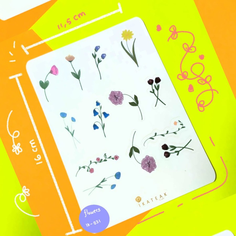 

Sticker planner jurnal, stiker set Flowers IK-031 aesthetic