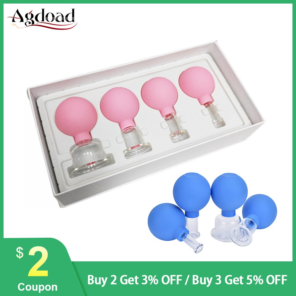 PREORDER Vakum Cangkir Set Cina Terapi Bekam 4Pcs Kepala Karet Kaca Wajah Bekam Kaleng Anti