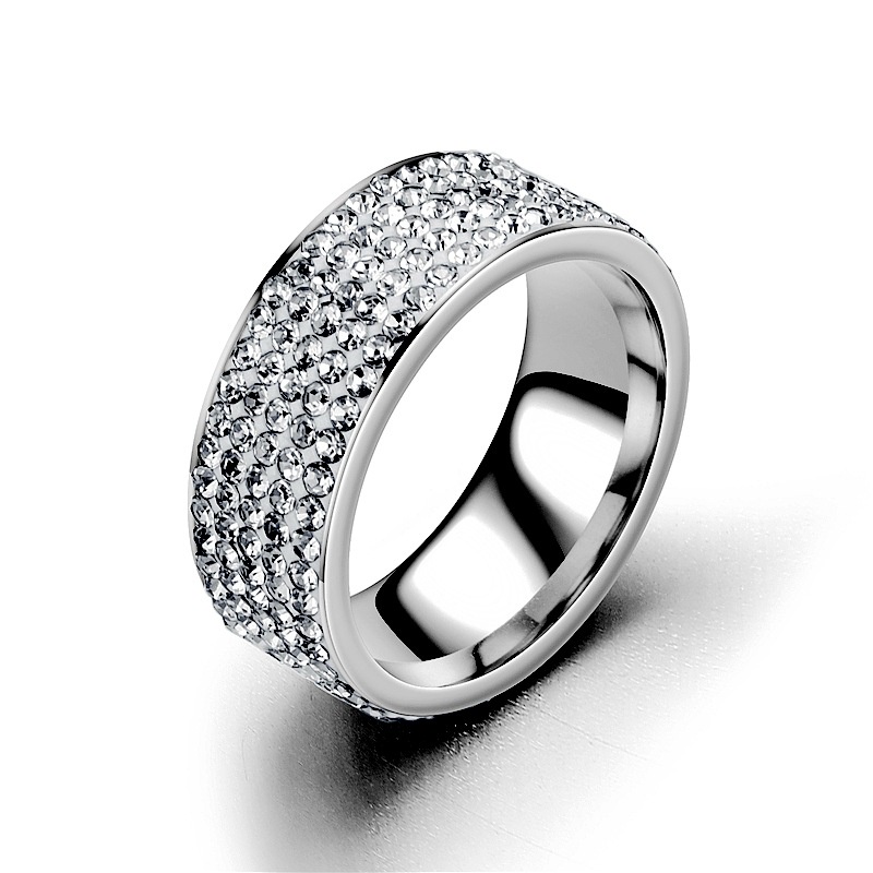 Cincin Silver Bahan Titanium Hias Batu Sparkling Gaya Korea Untuk Pria Dan Wanita