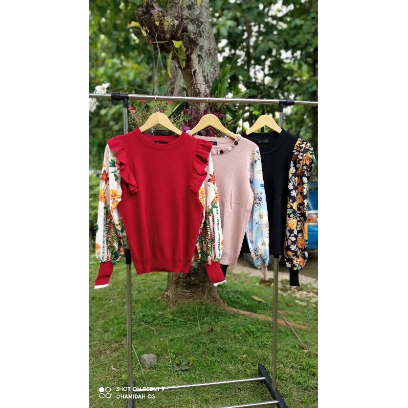 Baju Atasan wanita rajut mutiara lengan balon premium cantik by Zara