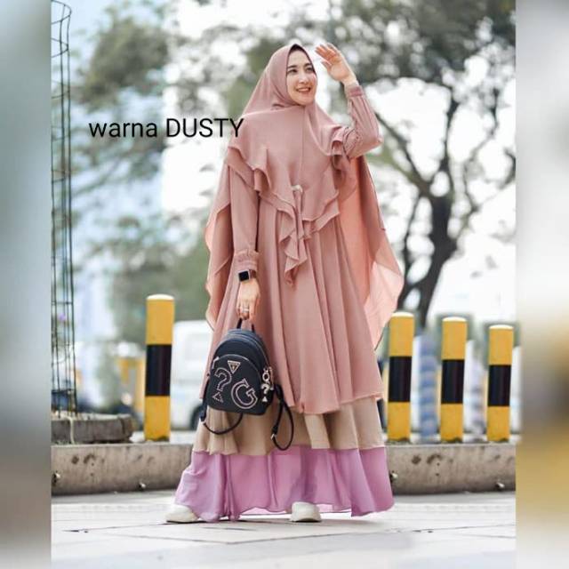 Gamis syar'i set jilbab polos ceruty premium