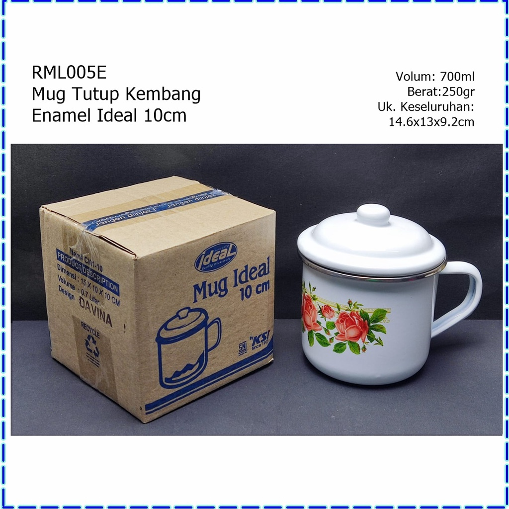 RML005E Mug  Jadul/Mug Tutup Kembang Enamel Ideal 10cm