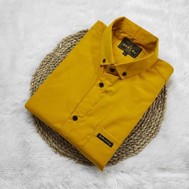 Kemeja pria mens polosan lengan panjang coolman pakaian warna kuning