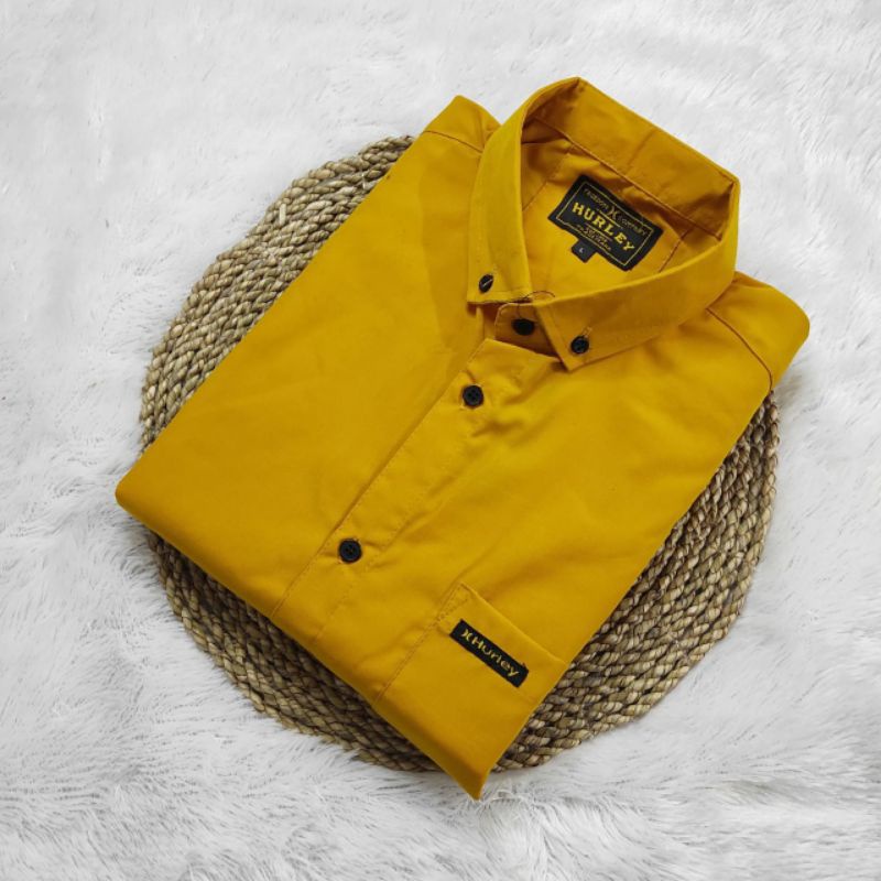 Kemeja pria mens polosan lengan panjang coolman pakaian warna kuning