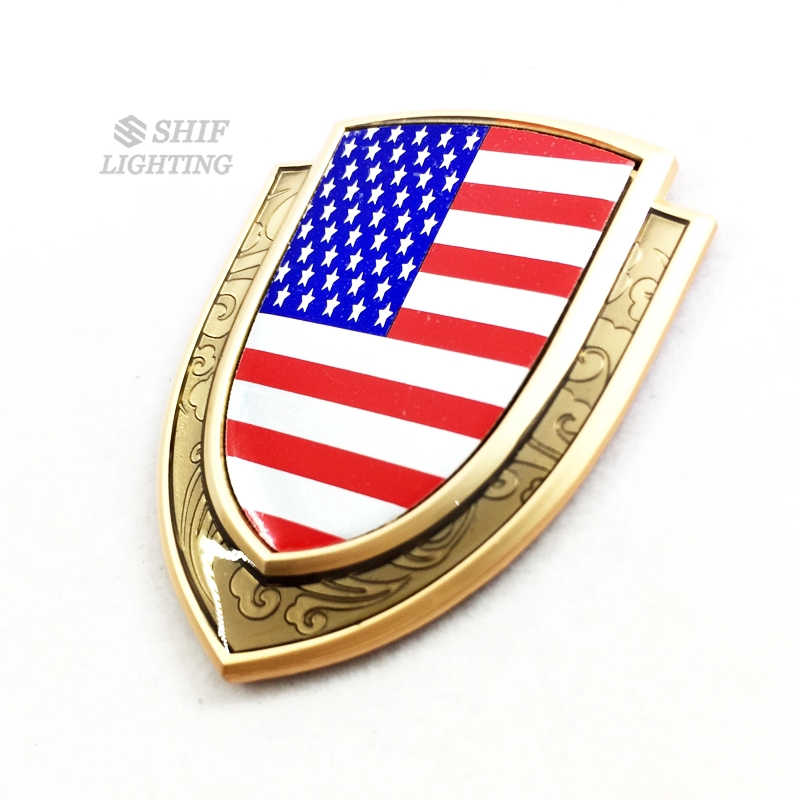 1pc Stiker Emblem Logo Bendera Amerika Serikat National USA Bahan Metal Warna Emas Untuk Dekorasi